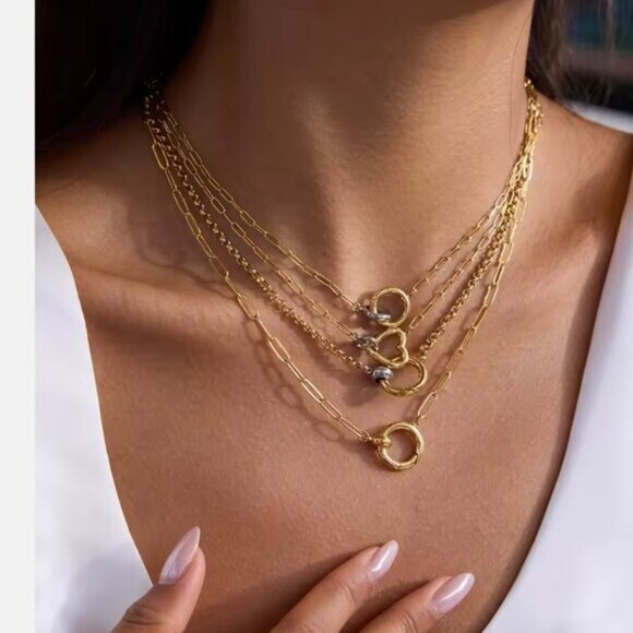 Charm Holder Necklace Waterproof Gold Layering Chain Charm Holder Necklace CUTE - Picture 2 of 11